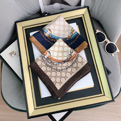 Geometric Print Silk Scarf Block Square Neck Shawl Headband