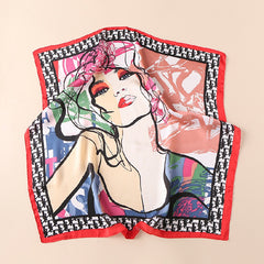 Modern Beauty Print Silk Square Neckerchief Head Wrap Shawl