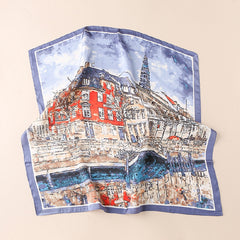 Cartoon Oil Painting Print Silk Square Scarf