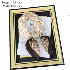 Geometric Print Silk Scarf Block Square Neck Shawl Headband