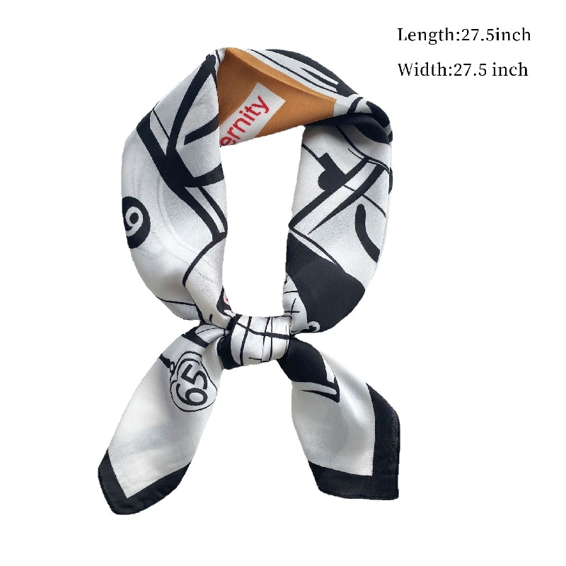 Print Casual Scarf Silk Square Neckerchief Head Wrap Sunscreen Shawl