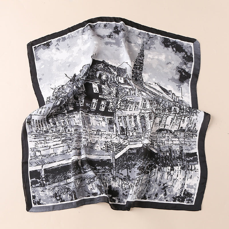 Cartoon Oil Painting Print Silk Square Scarf