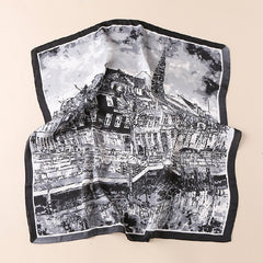 Cartoon Oil Painting Print Silk Square Scarf