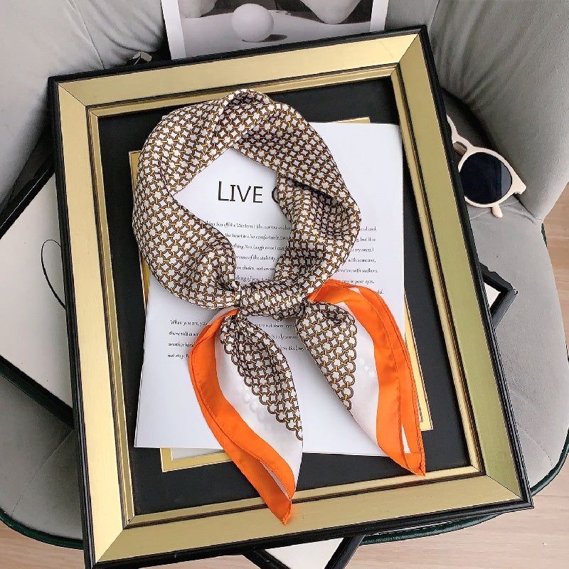 Geometric Circles Print Scarf Silk Square Neckerchief Head Wrap Sunscreen