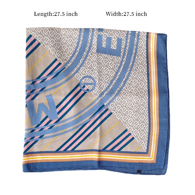 Letter Print Scarf Casual Silk Square Neckerchief Head Wrap Sunscreen Shawl