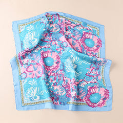 Big Flower Satin Scarf Casual Square Neckerchief Head Wrap Sunscreen