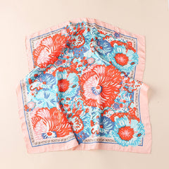 Big Flower Satin Scarf Casual Square Neckerchief Head Wrap Sunscreen