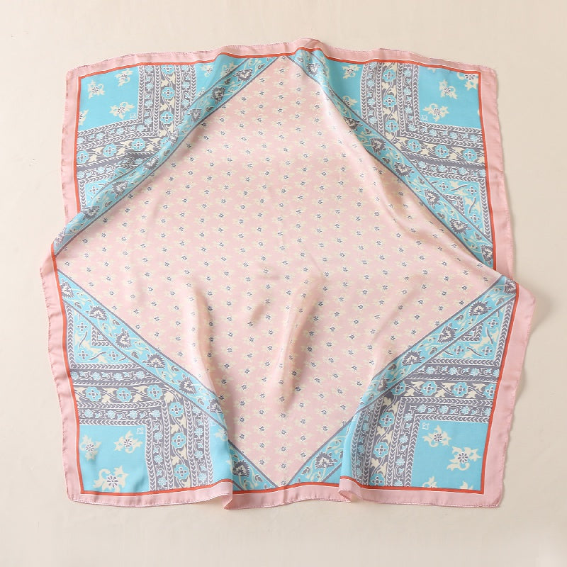 Vintage Floral Print Scarf Block Square Neckerchief Head Wrap Shawl