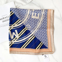 Letter Print Scarf Casual Silk Square Neckerchief Head Wrap Sunscreen Shawl