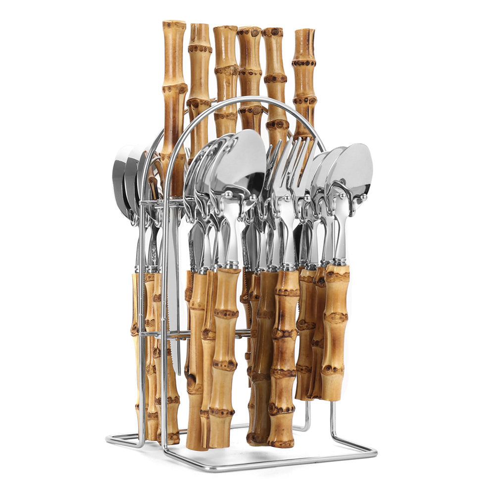 24pc Bamboo Flatware Set with Cutlery Rack