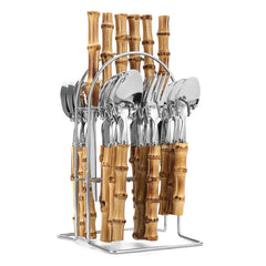 24pc Bamboo Flatware Set with Cutlery Rack