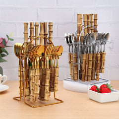 24pc Bamboo Flatware Set with Cutlery Rack