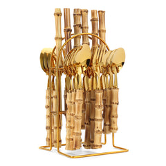 24pc Bamboo Flatware Set with Cutlery Rack