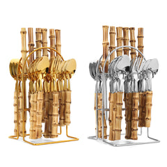 24pc Bamboo Flatware Set with Cutlery Rack