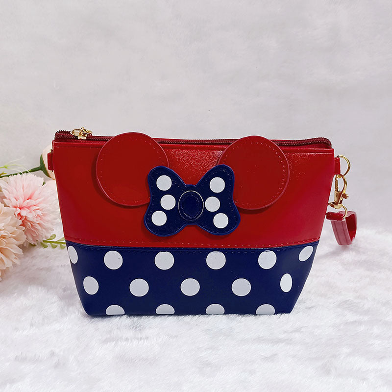 Girls Bow Cartoon Zipper Travel Makeup Handbag Storage Bag Coin Purse Wallet