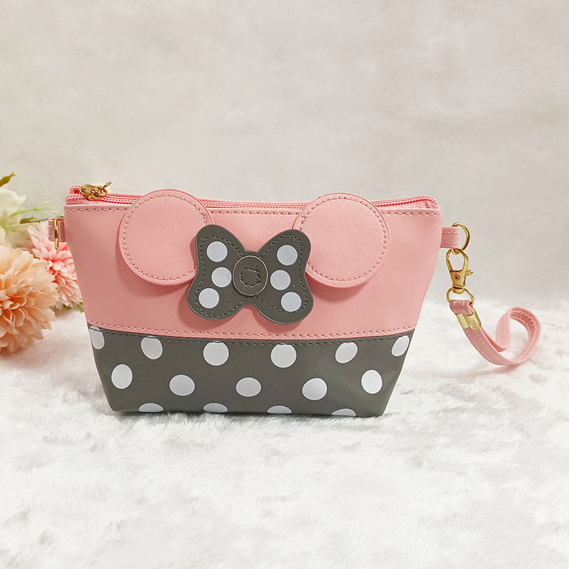 Girls Bow Cartoon Zipper Travel Makeup Handbag Storage Bag Coin Purse Wallet