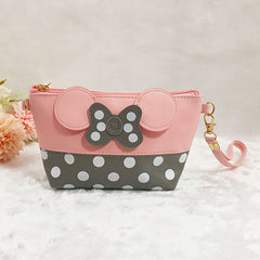 Girls Bow Cartoon Zipper Travel Makeup Handbag Storage Bag Coin Purse Wallet