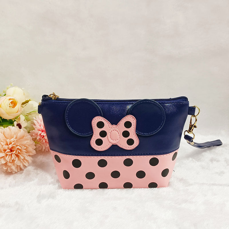 Girls Bow Cartoon Zipper Travel Makeup Handbag Storage Bag Coin Purse Wallet
