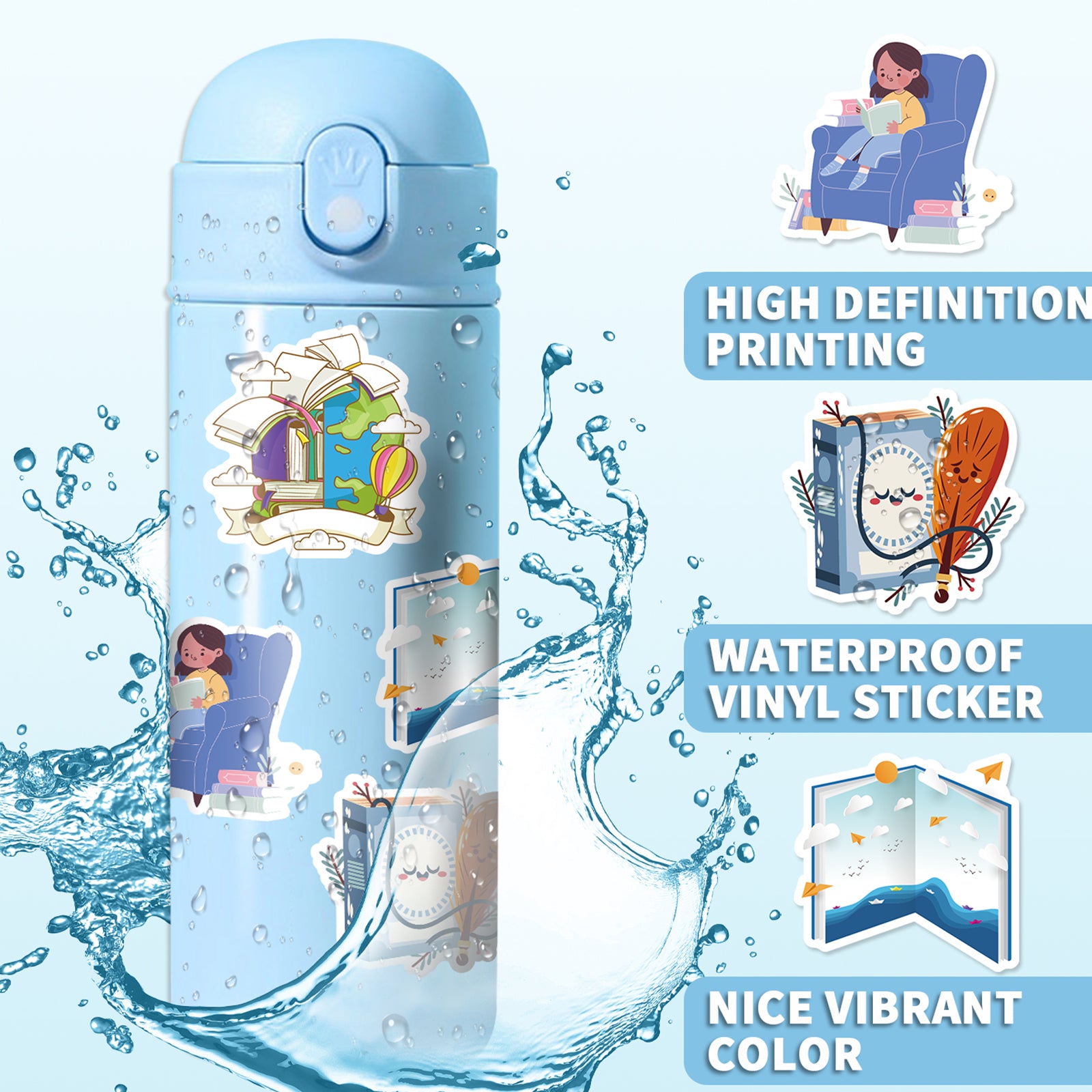 50pcs Book Stickers For Guitar Skateboard Water Bottles Laptop
