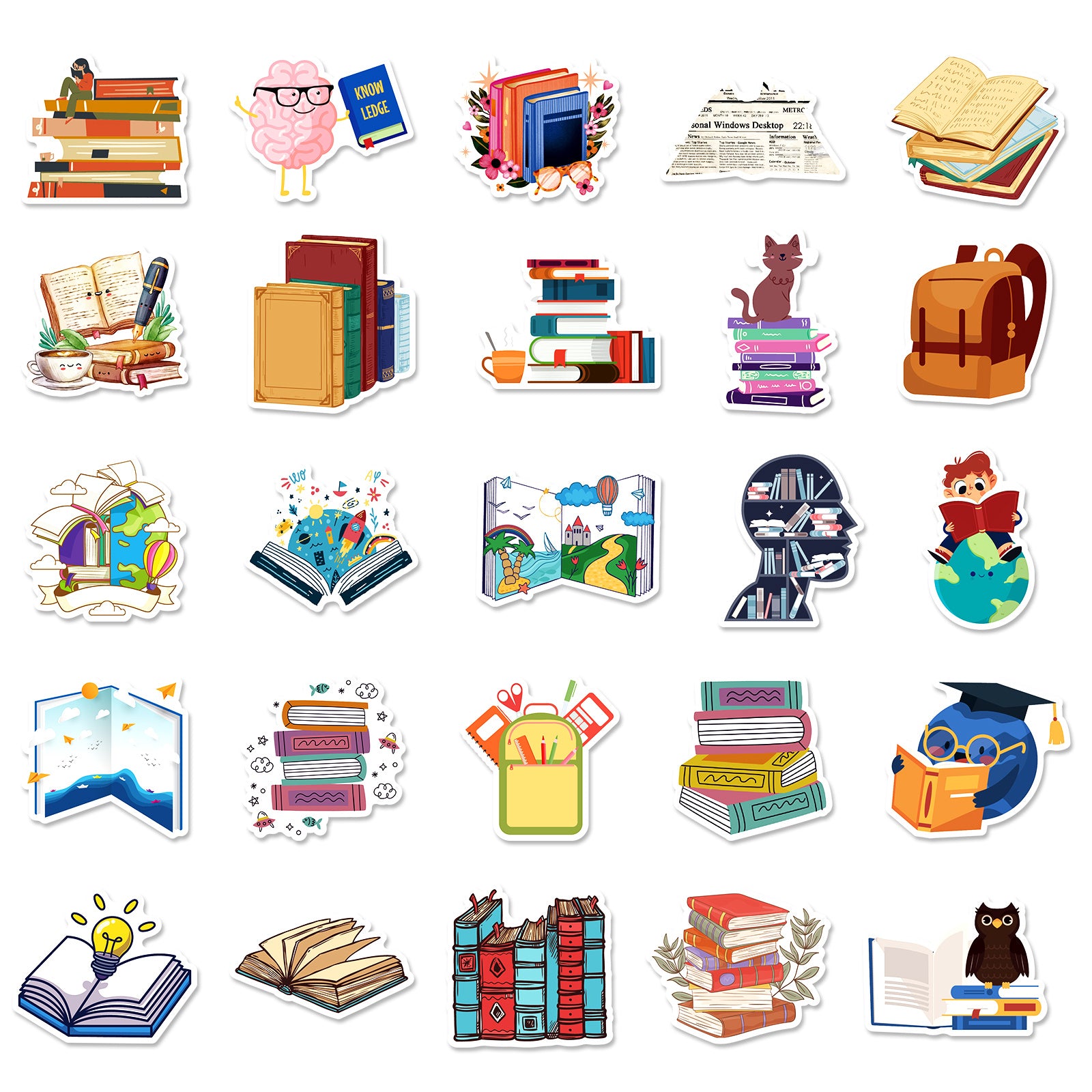 50pcs Book Stickers For Guitar Skateboard Water Bottles Laptop