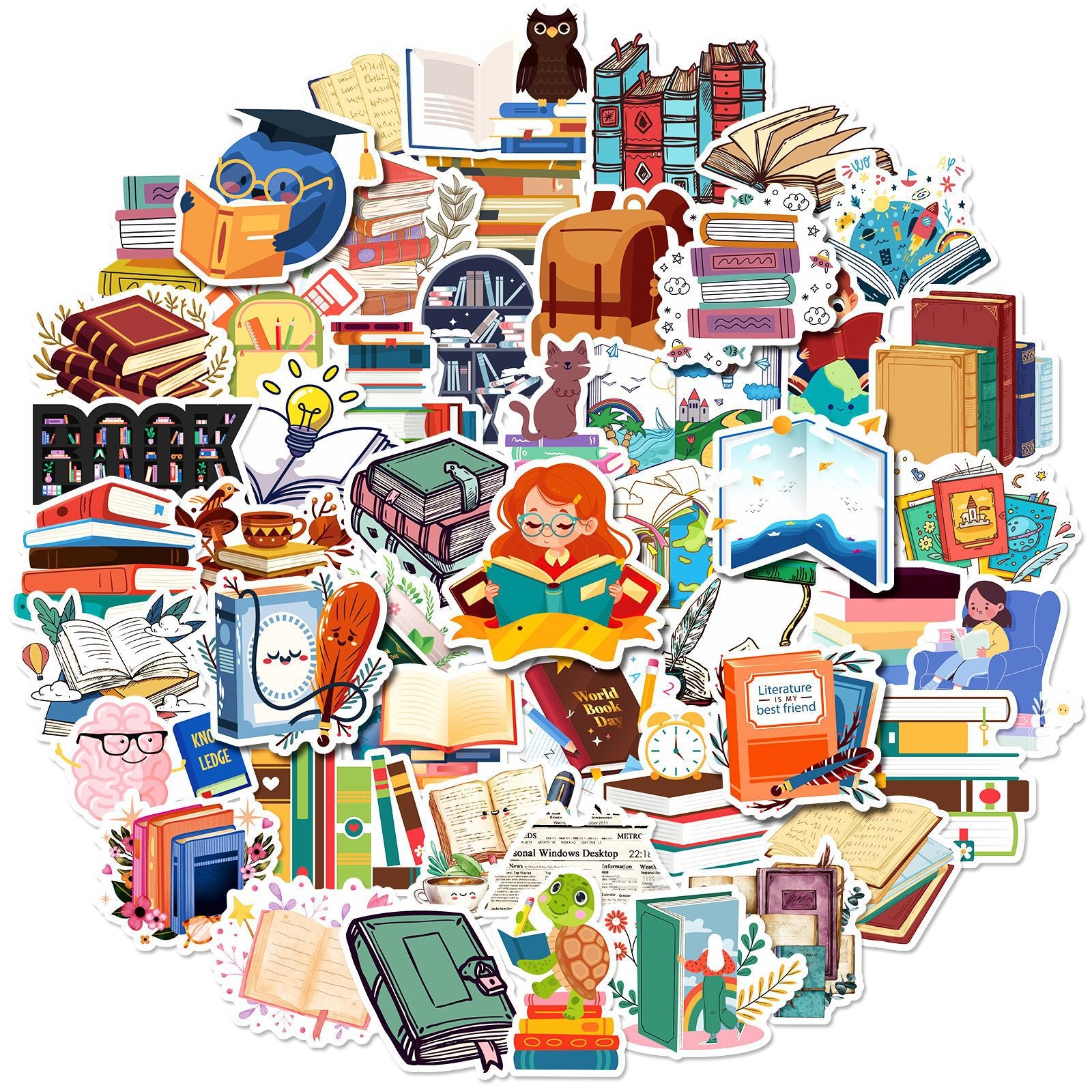 50pcs Book Stickers For Guitar Skateboard Water Bottles Laptop