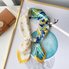 Plant Print Block Scarf Satin Square Neckerchief Head Wrap