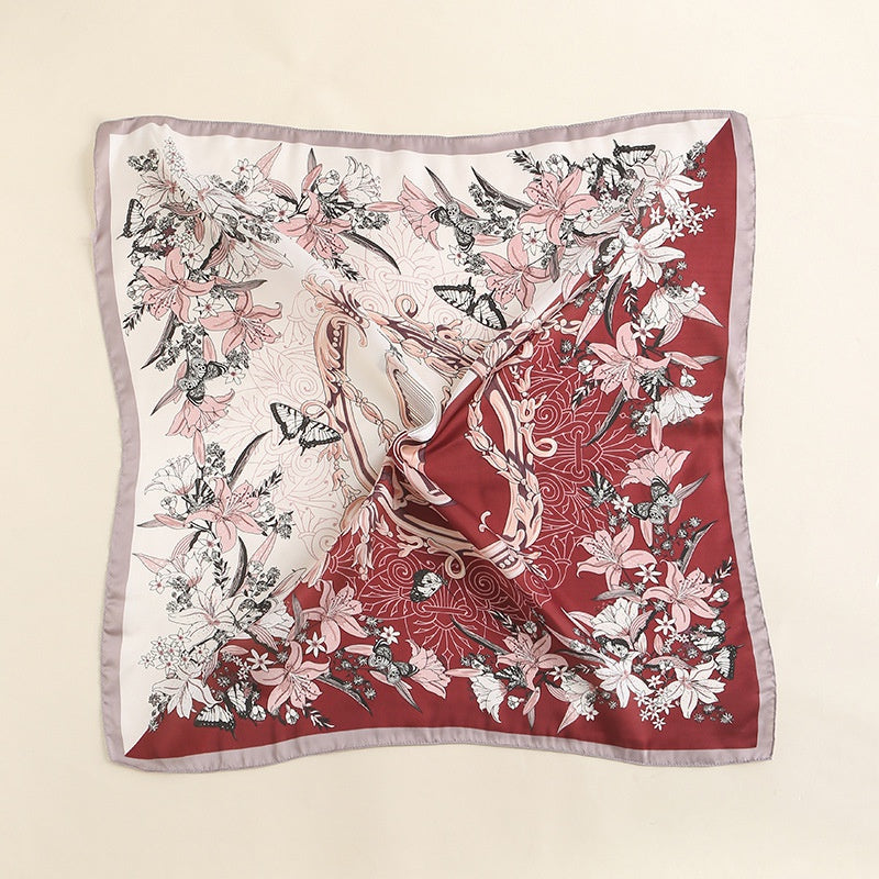 Vintage Butterfly Print Scarf Block Square Neckerchief Head Wrap Sunscreen Shawl