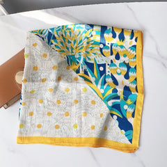 Plant Print Block Scarf Satin Square Neckerchief Head Wrap