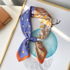 Plant Print Block Scarf Satin Square Neckerchief Head Wrap