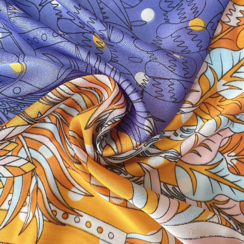 Plant Print Block Scarf Satin Square Neckerchief Head Wrap