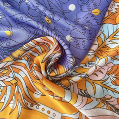 Plant Print Block Scarf Satin Square Neckerchief Head Wrap
