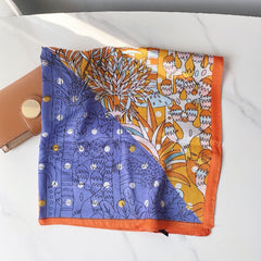Plant Print Block Scarf Satin Square Neckerchief Head Wrap