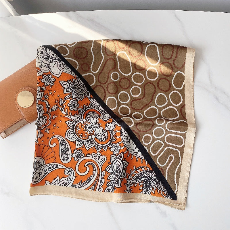 Paisley Geometric Print Scarf Block Square Neckerchief