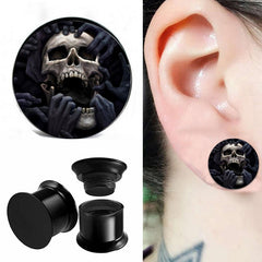 2pcs Acrylic Ear Expander Skull Pattern Men