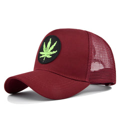 Leaf Embroidery Patch Trucker Hat Vintage Solid Mesh Breathable Dad Hat