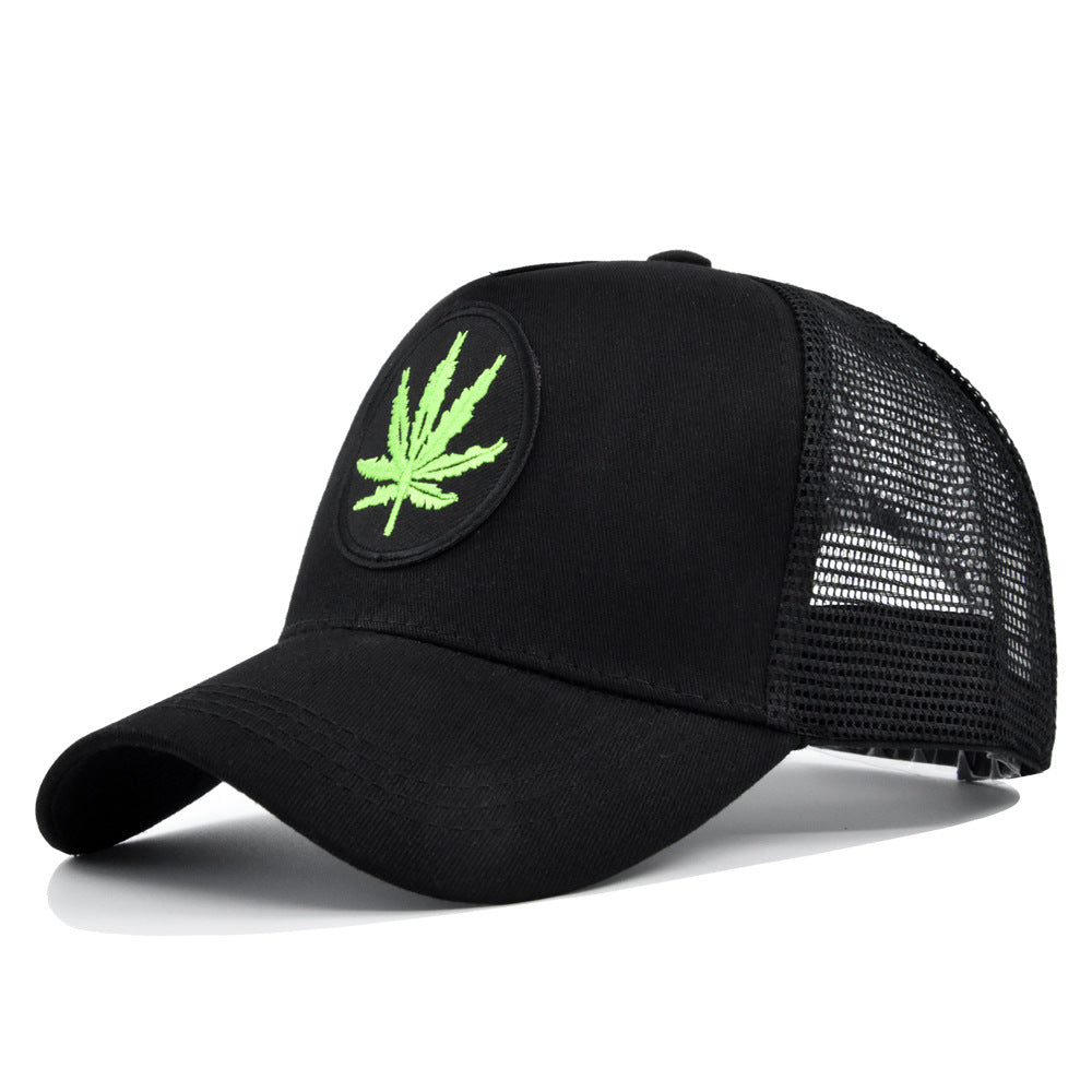 Leaf Embroidery Patch Trucker Hat Vintage Solid Mesh Breathable Dad Hat