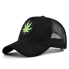 Leaf Embroidery Patch Trucker Hat Vintage Solid Mesh Breathable Dad Hat