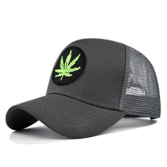 Leaf Embroidery Patch Trucker Hat Vintage Solid Mesh Breathable Dad Hat