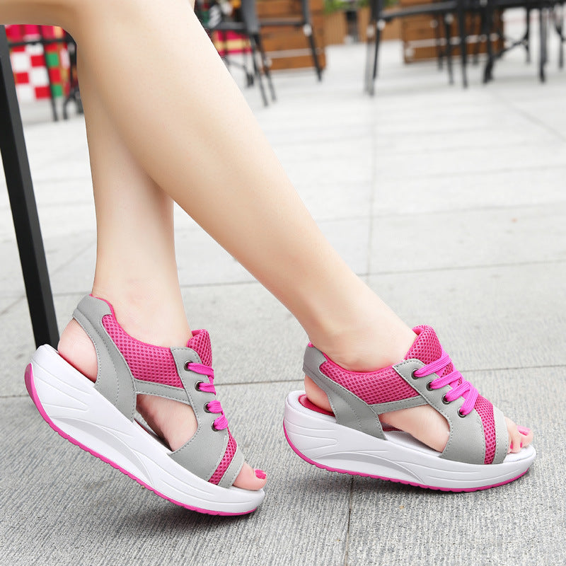 Women's Mesh Wedge Sandals Open Toe Lace Up Comfy Sports Sandals
