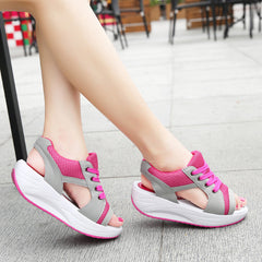 Women's Mesh Wedge Sandals Open Toe Lace Up Comfy Sports Sandals