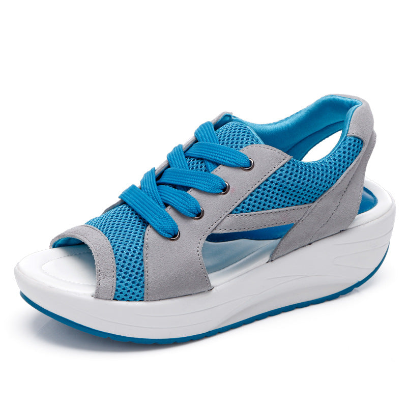 Women's Mesh Wedge Sandals Open Toe Lace Up Comfy Sports Sandals