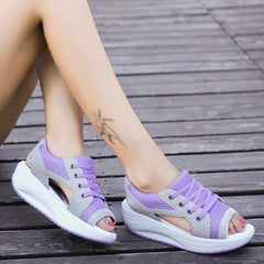Women's Mesh Wedge Sandals Open Toe Lace Up Comfy Sports Sandals