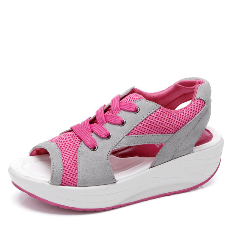 Women's Mesh Wedge Sandals Open Toe Lace Up Comfy Sports Sandals