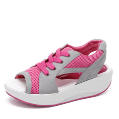 Women's Mesh Wedge Sandals Open Toe Lace Up Comfy Sports Sandals