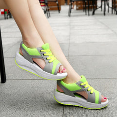 Women's Mesh Wedge Sandals Open Toe Lace Up Comfy Sports Sandals
