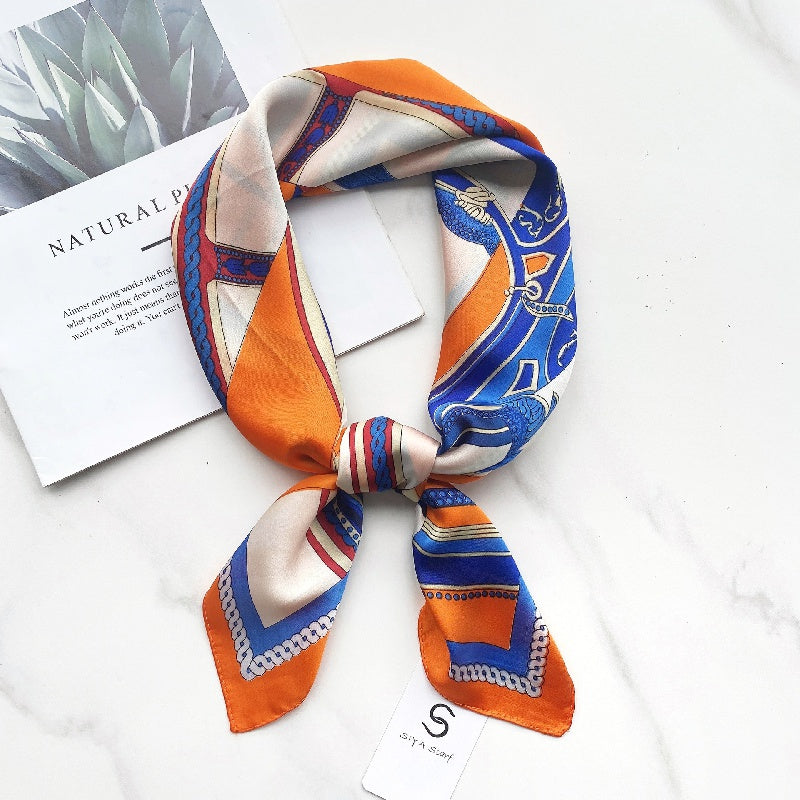 Vintage Print Block Scarf Classic Square Neckerchief Head Wrap Sunscreen Shawl