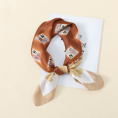 Letter Print Scarf Gradient Satin Square Neckerchief Head Wrap Sunscreen Shawl