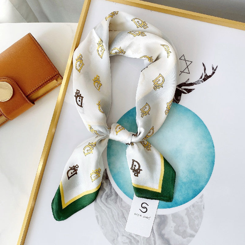 Classic Letter Print Scarf Chiffon Square Neck Wrap Shawl