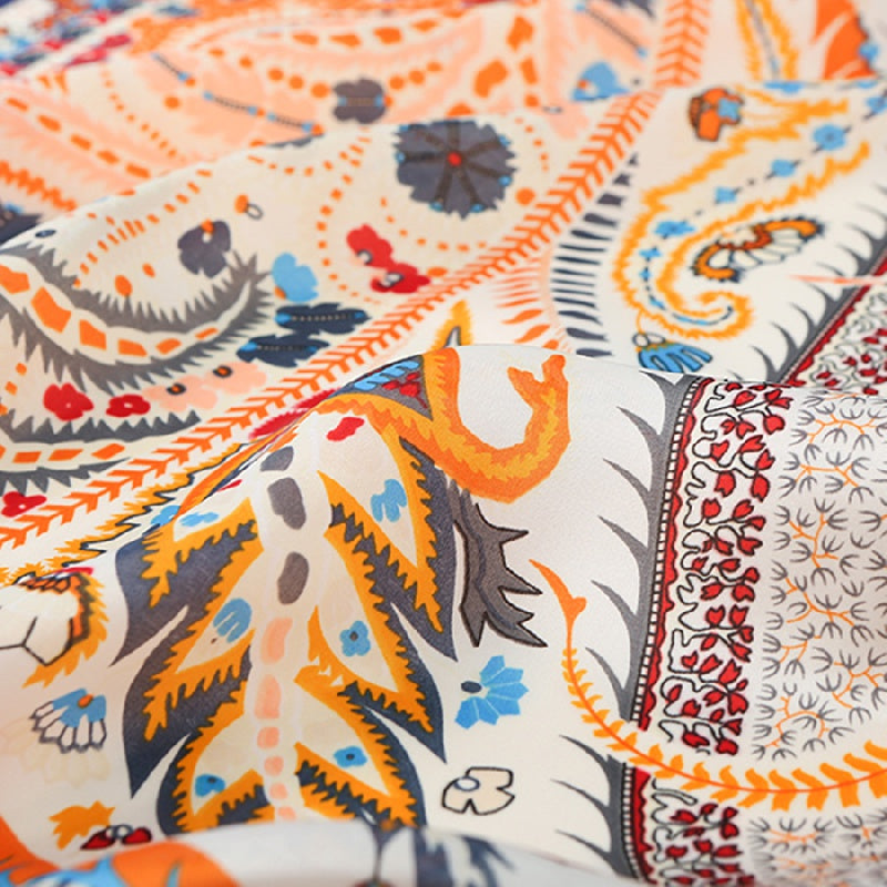 Boho Paisley Print Scarf Vintage Plaid Square Neckerchief Head Wrap Sunscreen