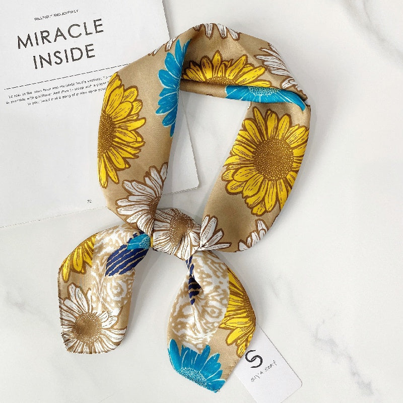 Vintage Sunflower Print Scarf Casual Square Neckerchief Head Wrap